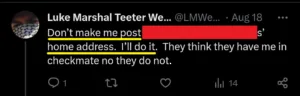 Luke Wenke doxxing threat Olean NY stalker 