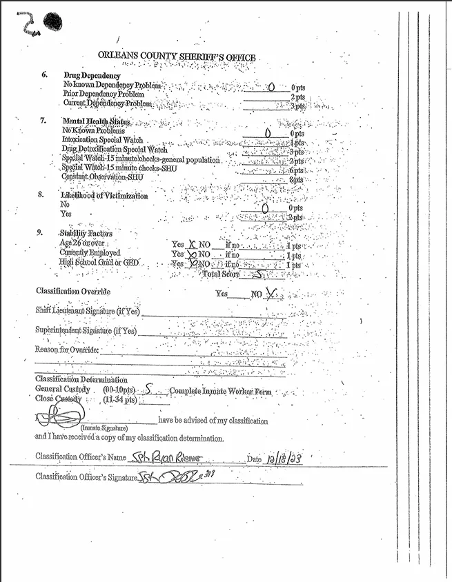 Luke Wenke Orleans County Jail booking paperwork